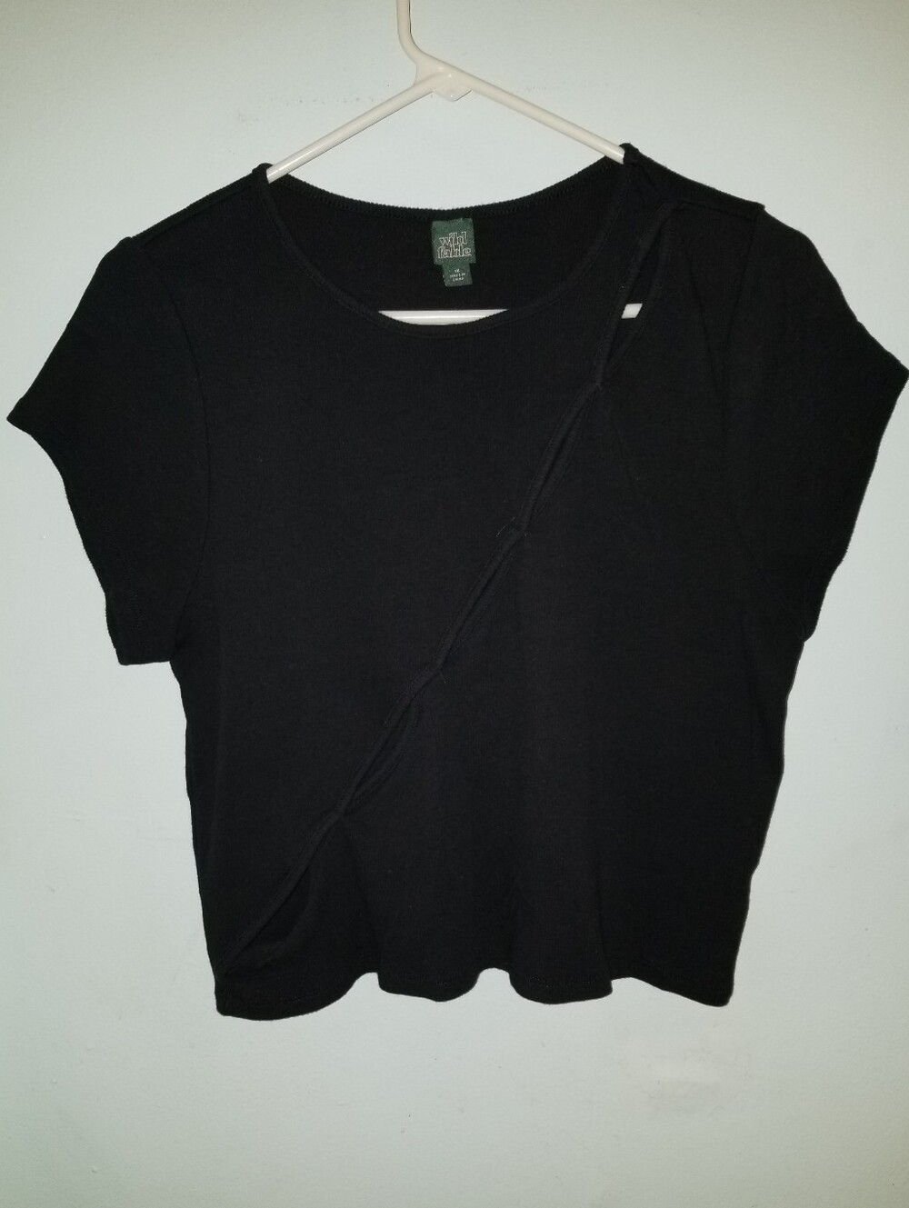 Wild Fable Black Short Sleeve Crop Top Front Cut Outs Across 1X